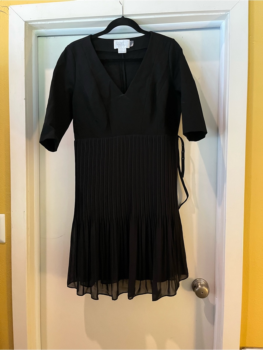 Seraphine Black Luxe V-Neck Pleated Dress (Maternity)